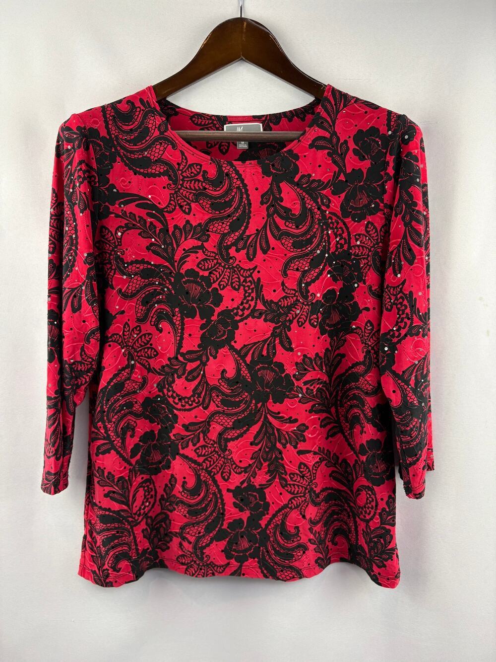 Women’s JM Collection Medium Black & Red Floral Blouse